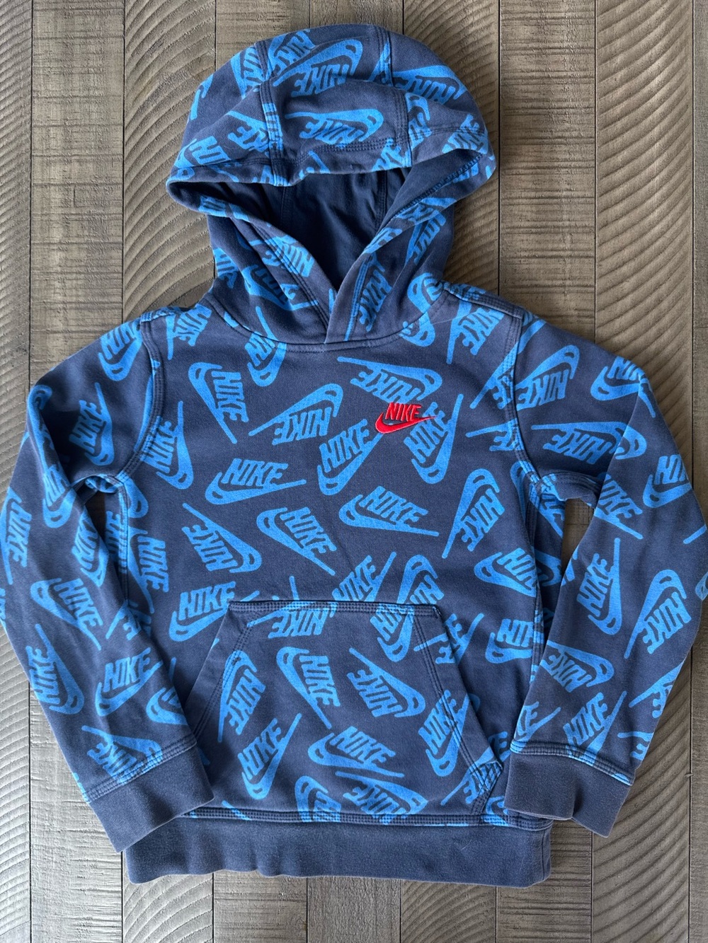 Nike Sportswear Blue Allover Logo Hoodie Youth Boy’s Size Small